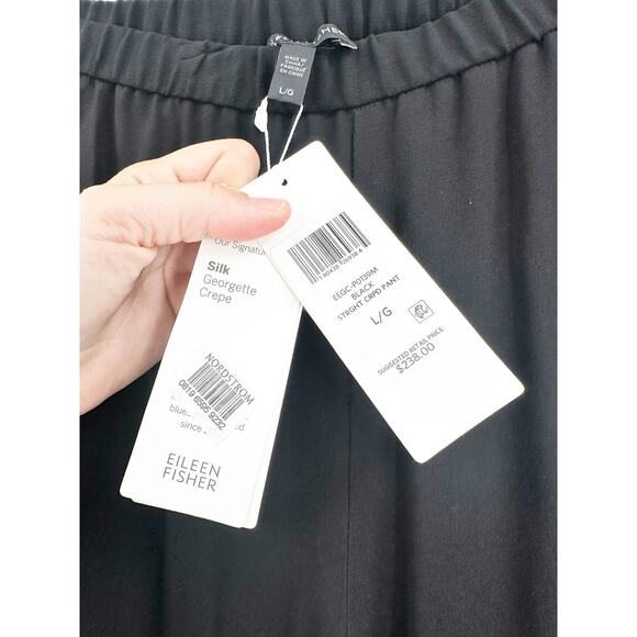 Eileen Fisher System Silk Black Georgette Crepe Cropped Pants Size Large NWT - Picture 4 of 6